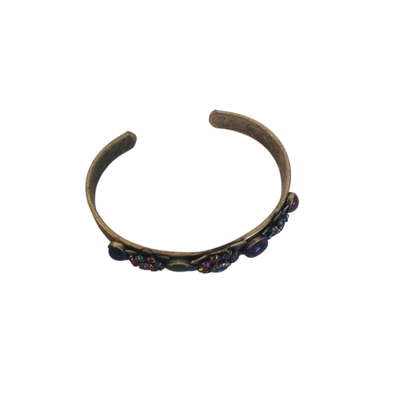 Vintage Mary DiMarco Antiqued Gold Cuff Bracelet with Blue, Green and Red Stones - Picture 3 of 8